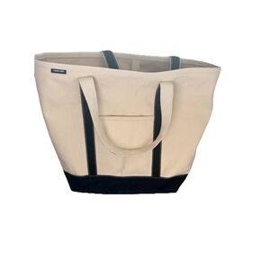 Vtg Lands End Tote Bag HUGE XL Black Ivory Heavy Duty Canvas Classic Carryall